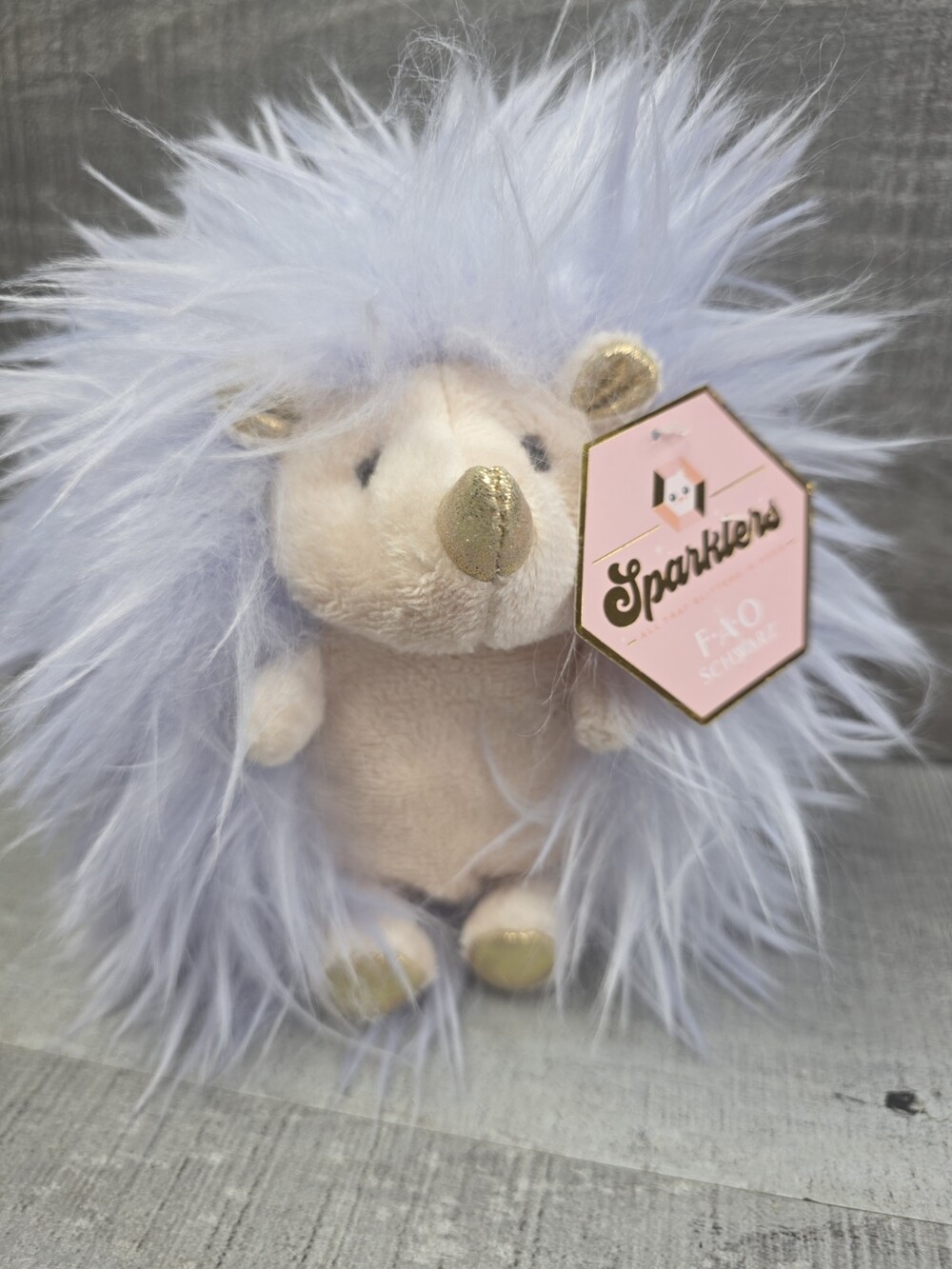 8” FAO Schwartz Sparklers Purple/Gold Furry Hedgehog Plush Stuffed Animal b268